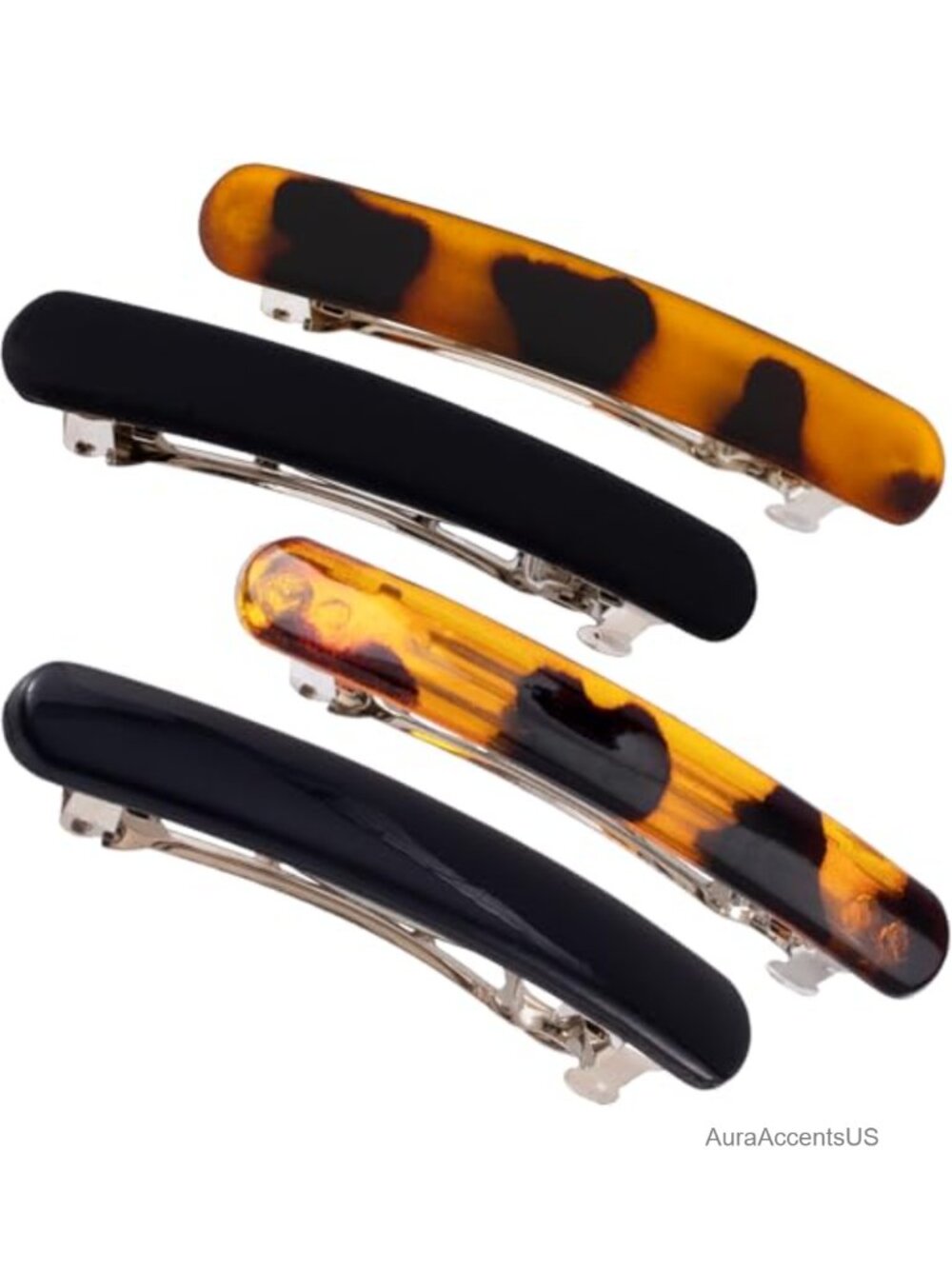 French Barrette Hair Clips for Women 4pc Metal Plastic Sturdy Hold Fashion
